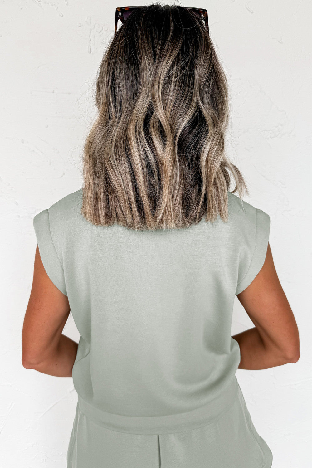 Smoke Green Quarter Zip Sleeveless Top Drawstring Shorts Casual 2pcs Outfit - PREORDER