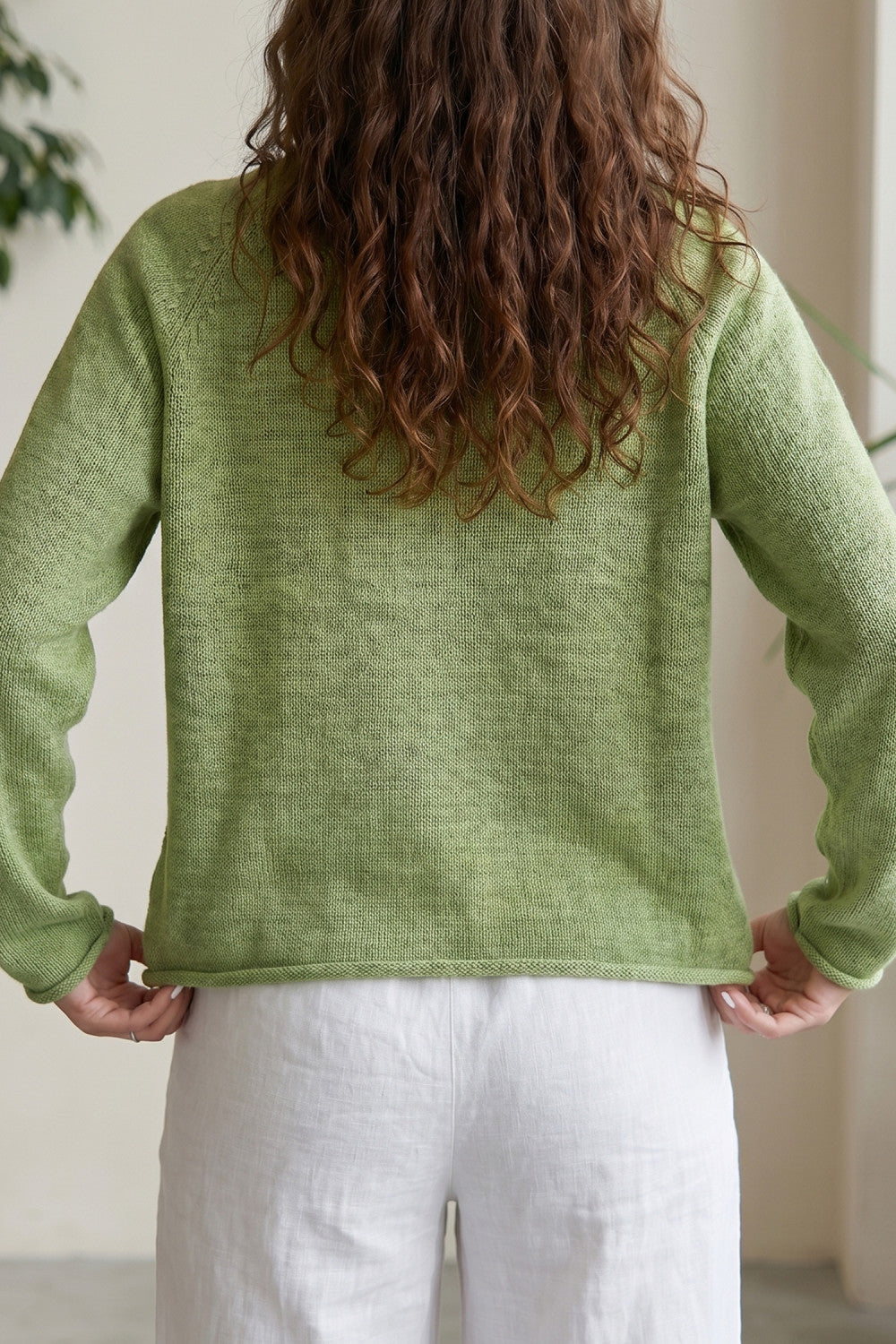 Meadow Mist Green Unique Fish Knit Oversized Round Neck Sweater - PREORDER