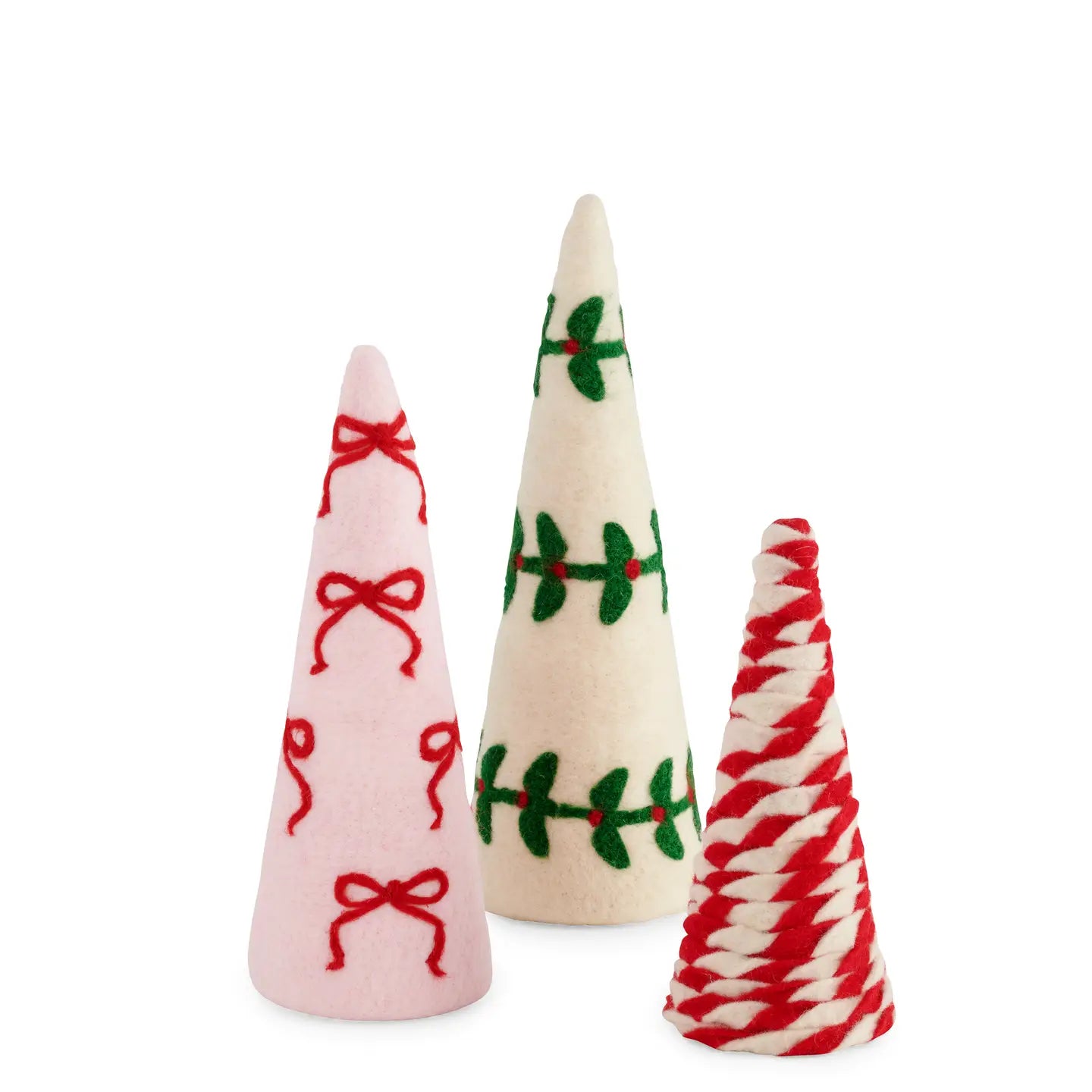 Set of 3 Felt Festive Bow Decorative Trees