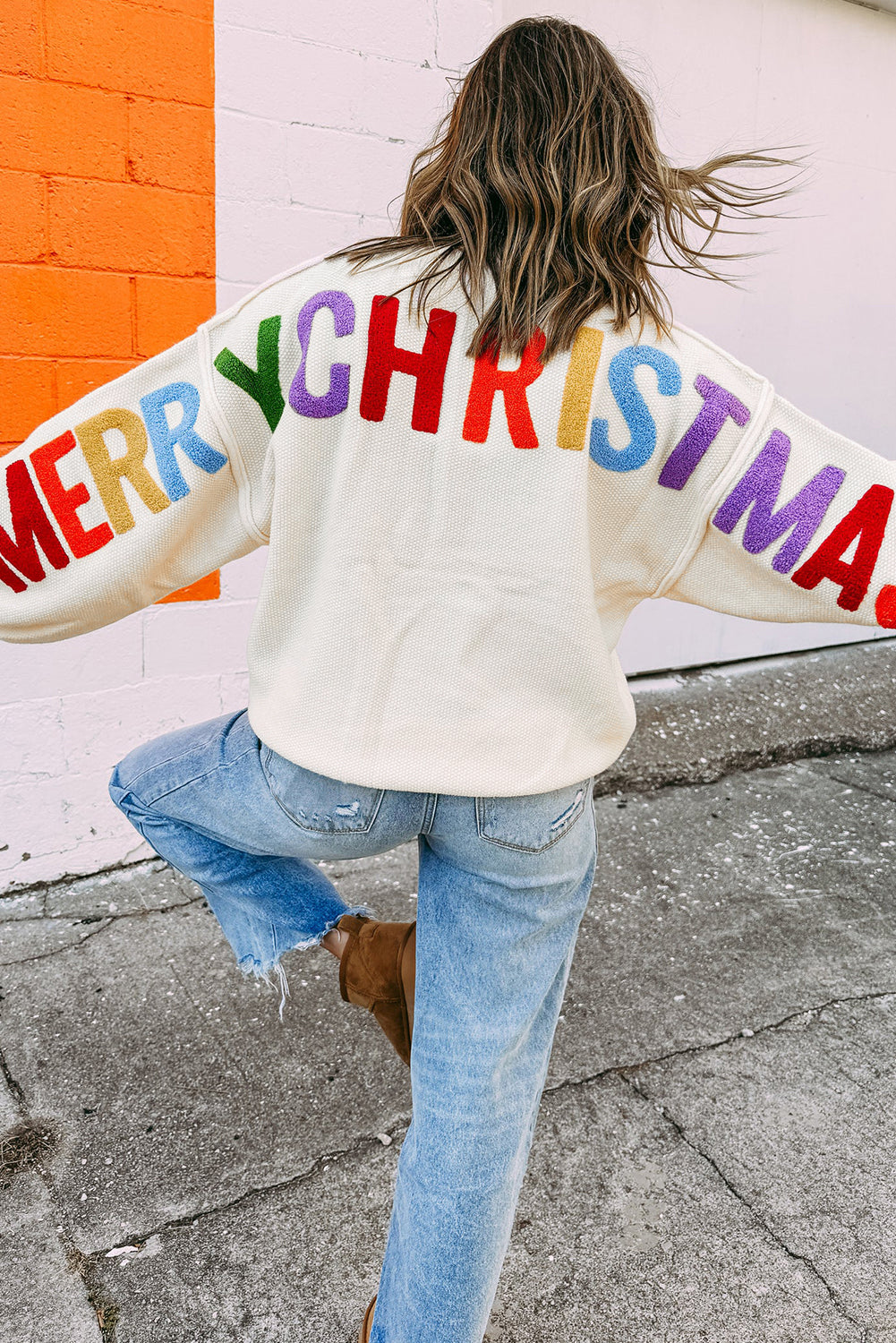HOHOHO MERRY CHRISTMAS Chenille Graphic Drop Shoulder Holiday Sweater - PREORDER
