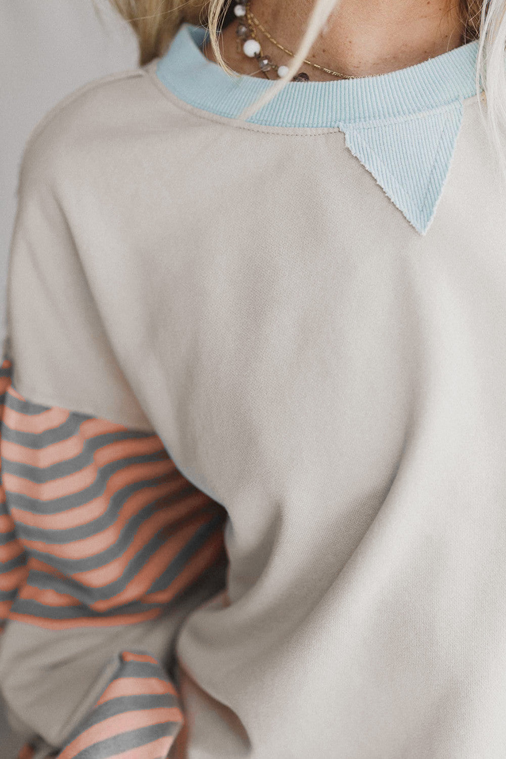 Jet Stream Striped Colorblock Patchwork Drop Shoulder Sweatshirt - PREORDER