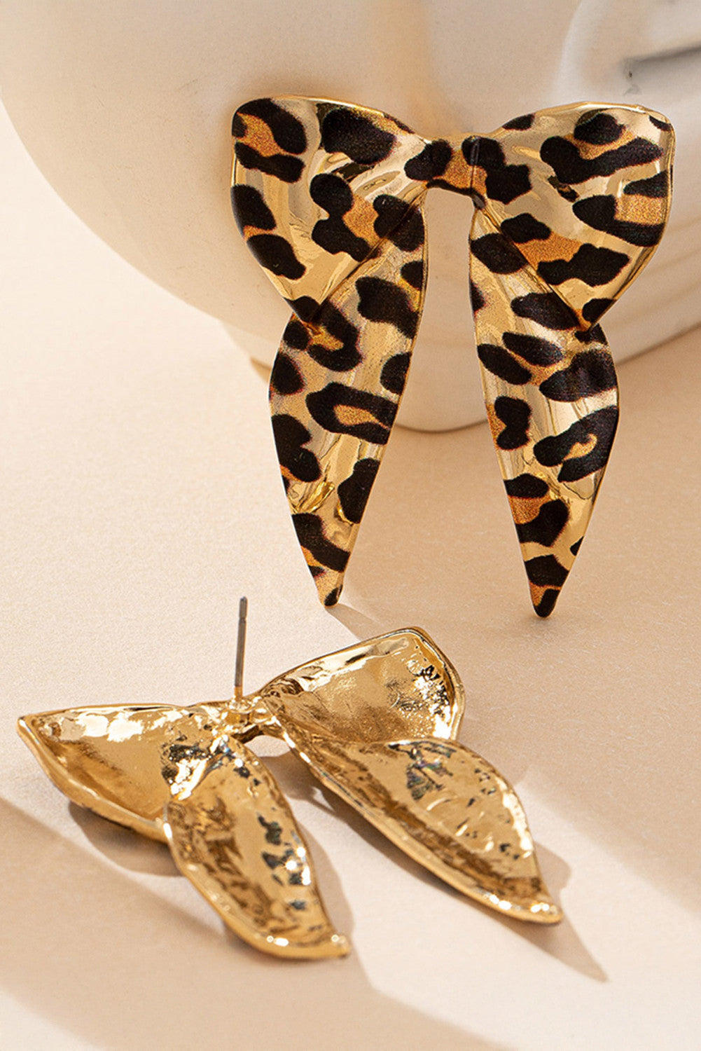 Gold Leopard Print Bow Knot Shape Plated Alloy Earrings - PREORDER
