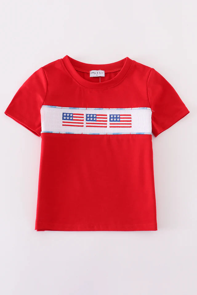 FLAG EMBROIDERY SMOCKED TOP