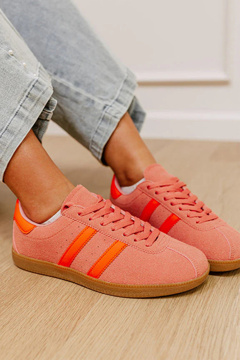 Orange Lace-up PU Leather Flat Shoes - PREORDER