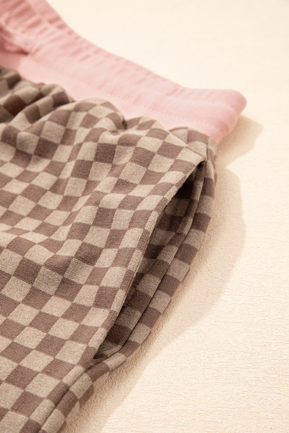 Brown Checkerboard Long Sleeve Pullover and Shorts Set - PREORDER