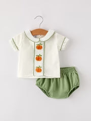 Fall Halloween & Thanksgiving Applique Plaid Boys Bloomers Romper Set - PREORDER