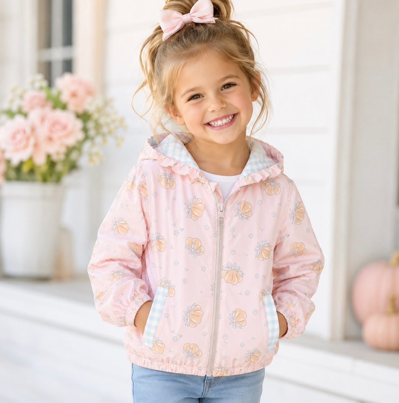 Girls Pink Pumpkin Gingham Jacket - PREORDER