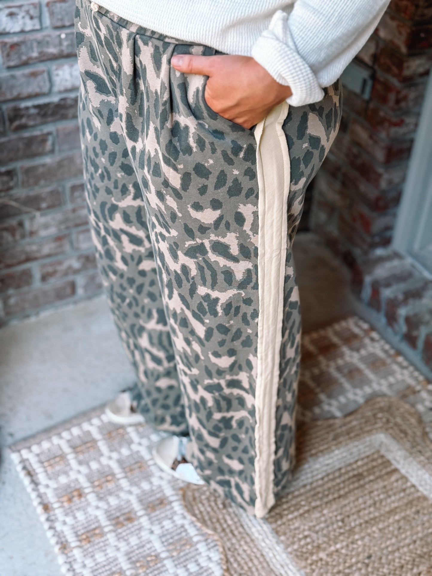 Leopard Print Solid Stripe Wide Leg Bottoms