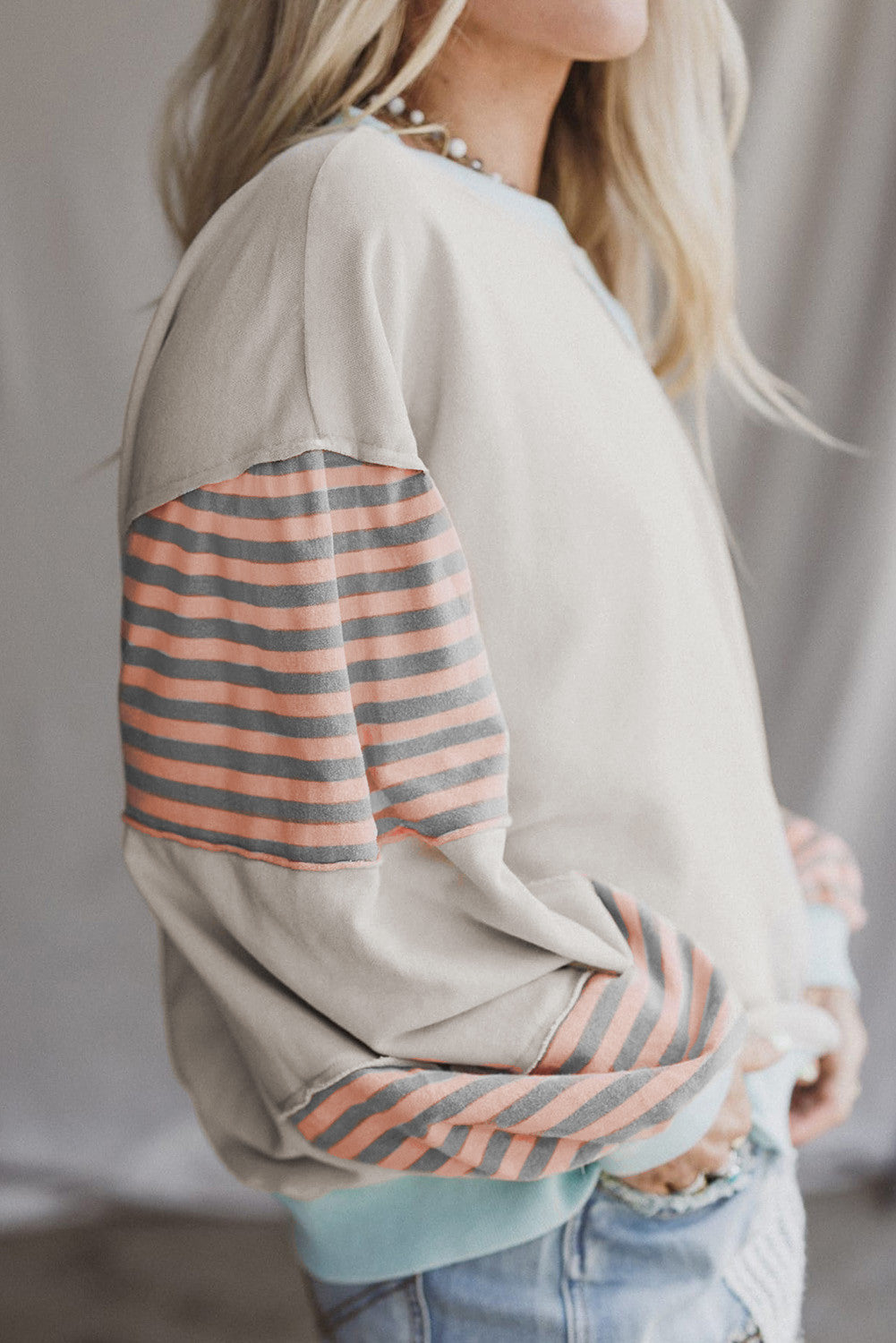 Jet Stream Striped Colorblock Patchwork Drop Shoulder Sweatshirt - PREORDER