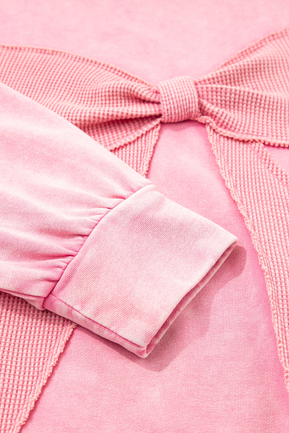 Bright Pink Mineral Wash Big Bow Patchwork Pullover Sweatshirt - PREORDER