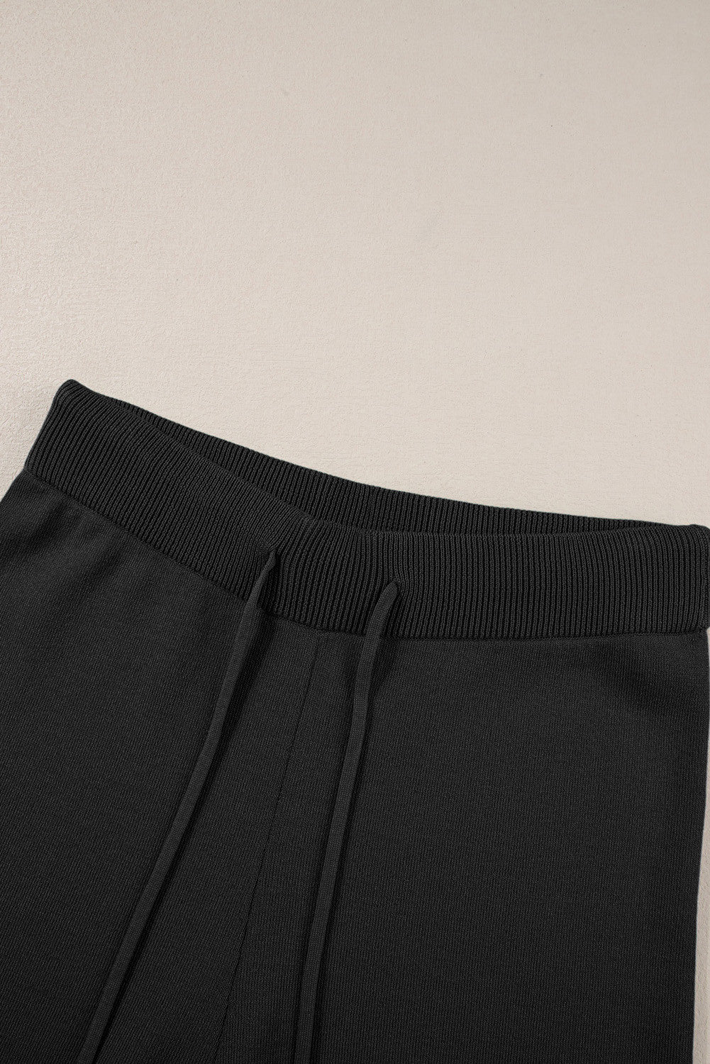 Black Contrast Trim Half Sleeve Top Drawstring Pants Loose 2pcs Sweater Suit - PREORDER
