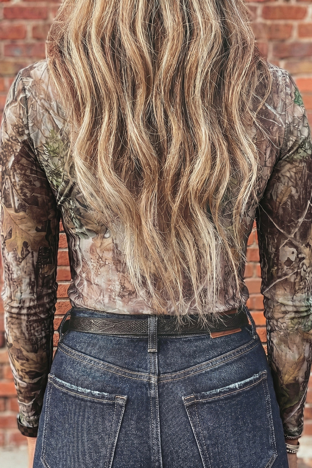 Smoke Gray Camo Print Slim Fit Mesh Long Sleeve Mock Neck Top - PREORDER