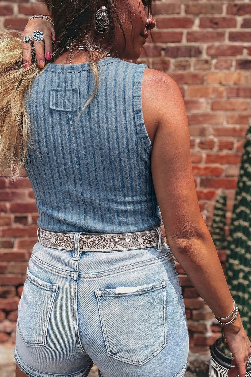 Sky Blue Slim Ribbed Mineral Wash Tank Top - PREORDER