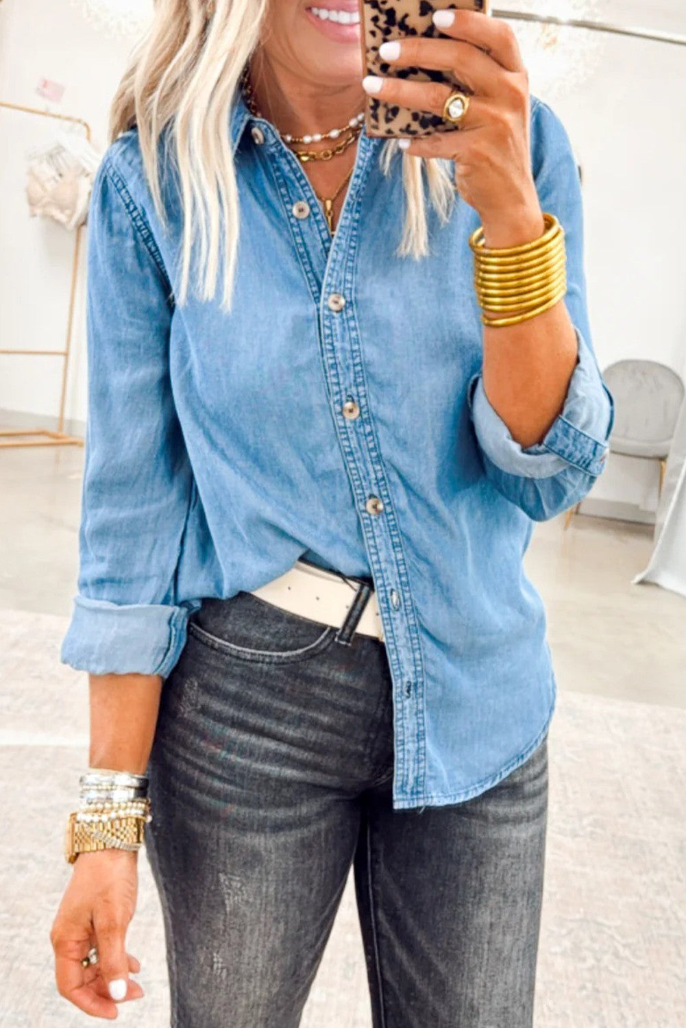Denim Buttoned Down Slim Denim Shirt