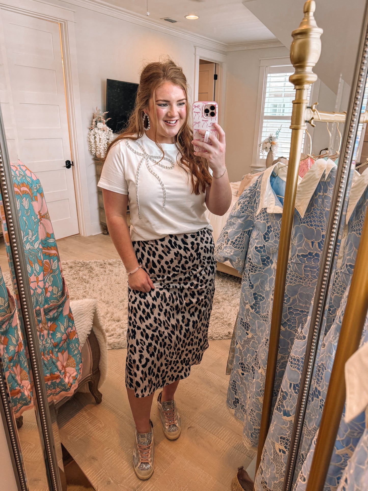 Brown Leopard Print High Waist Midi Skirt - PREORDER