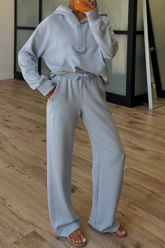 Beau Blue Bouquet Half Zip Thumbhole Sleeve Hoodie Active Pants 2pcs Outfit - PREORDER