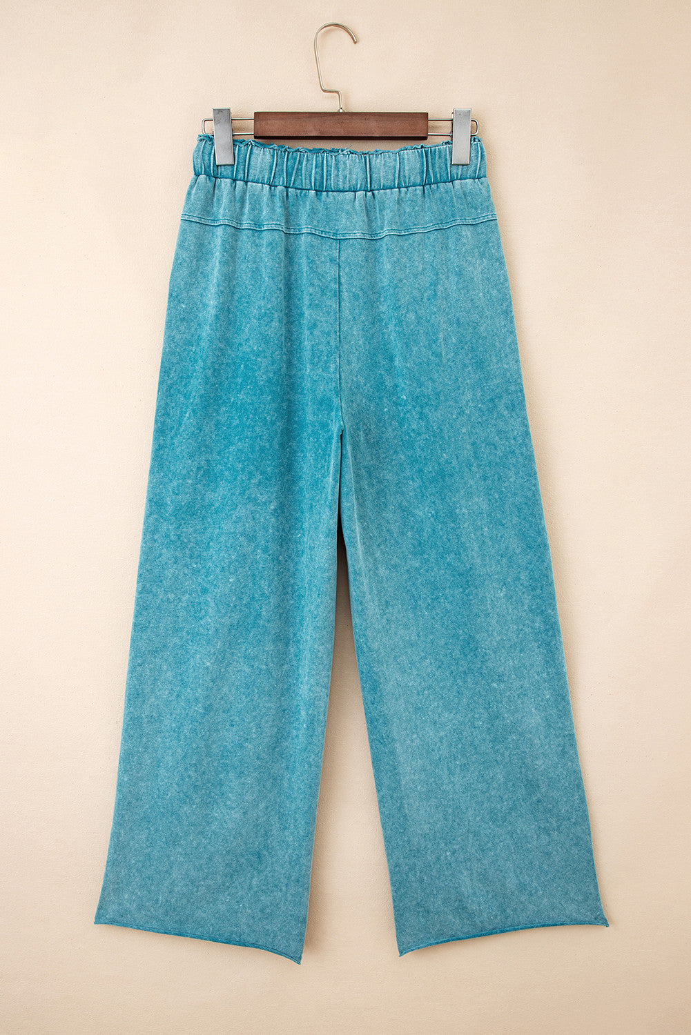Turquoise Mineral Wash Lace-up High Waist Raw Hem Patched Pocket Pants - PREORDER