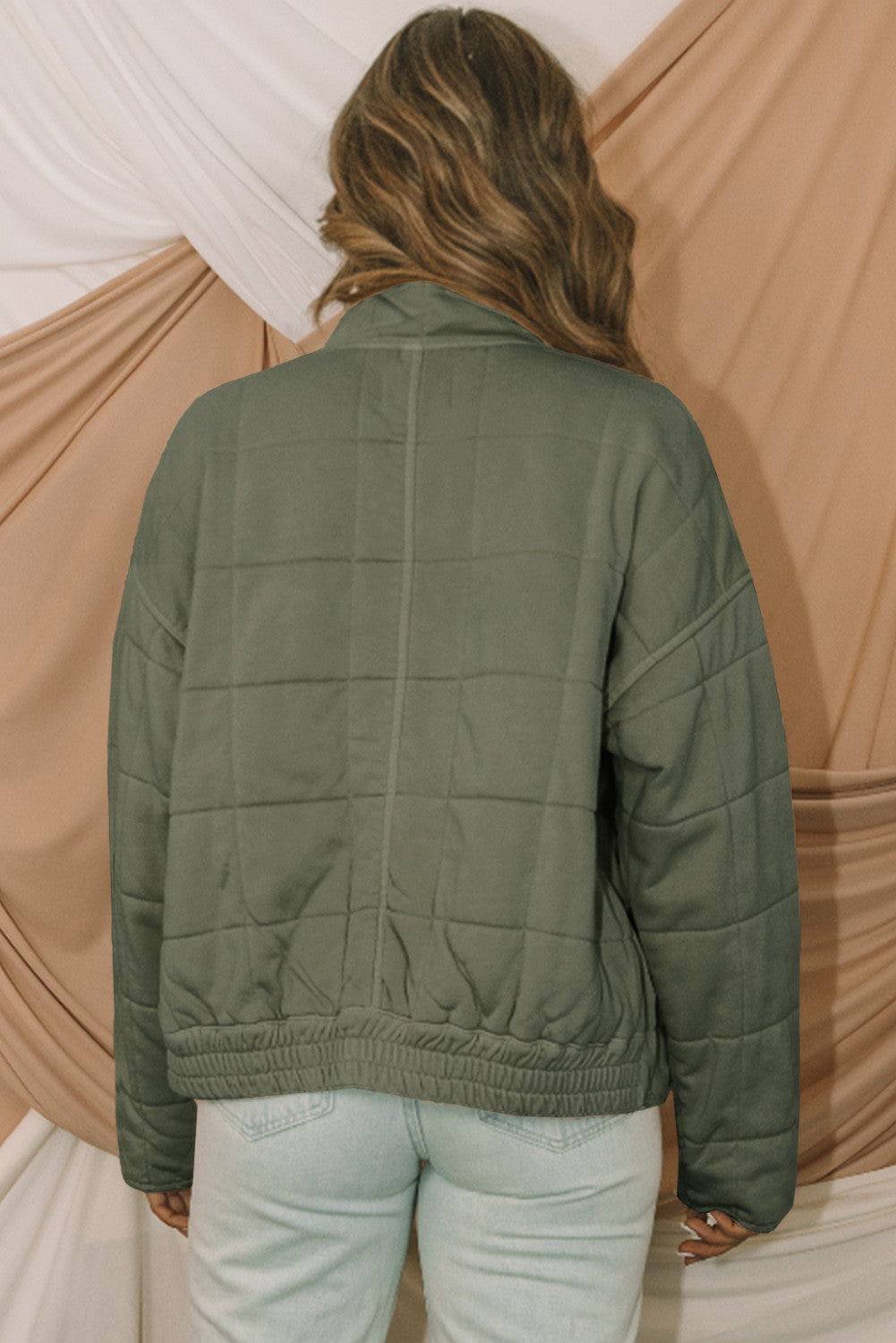 Green Zip-Up Pocket Quilted Jacket - PREORDER