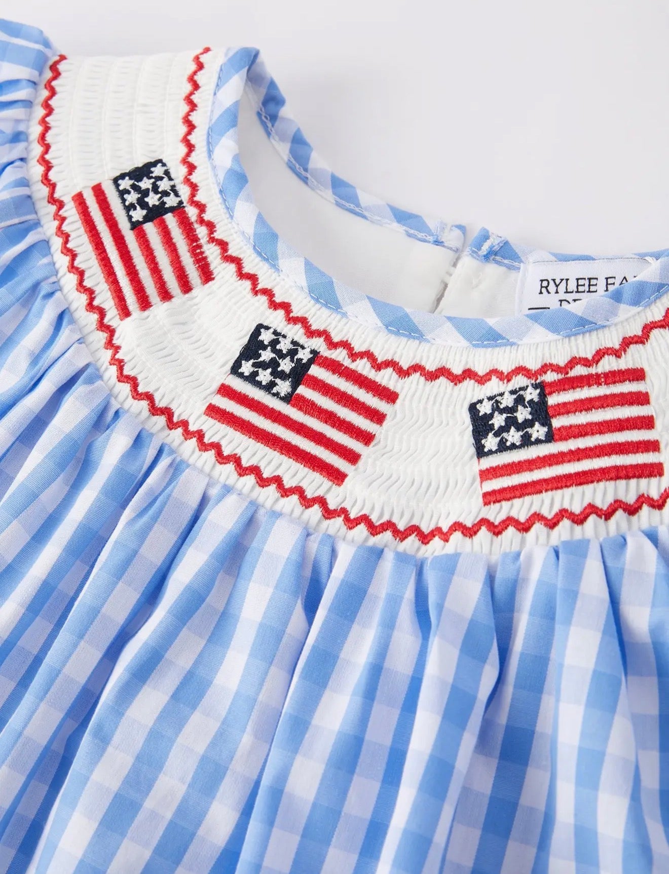 Girls 4th of July Flag Embroidery Smocked Dress