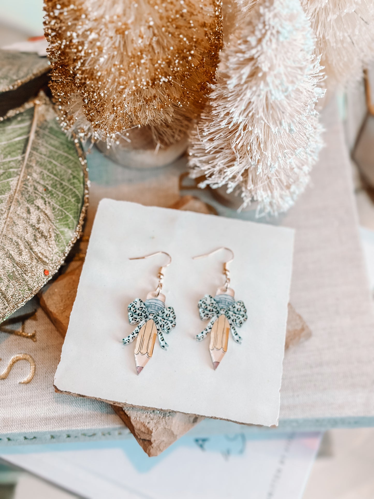 Leopard Bow Pencil Earrings