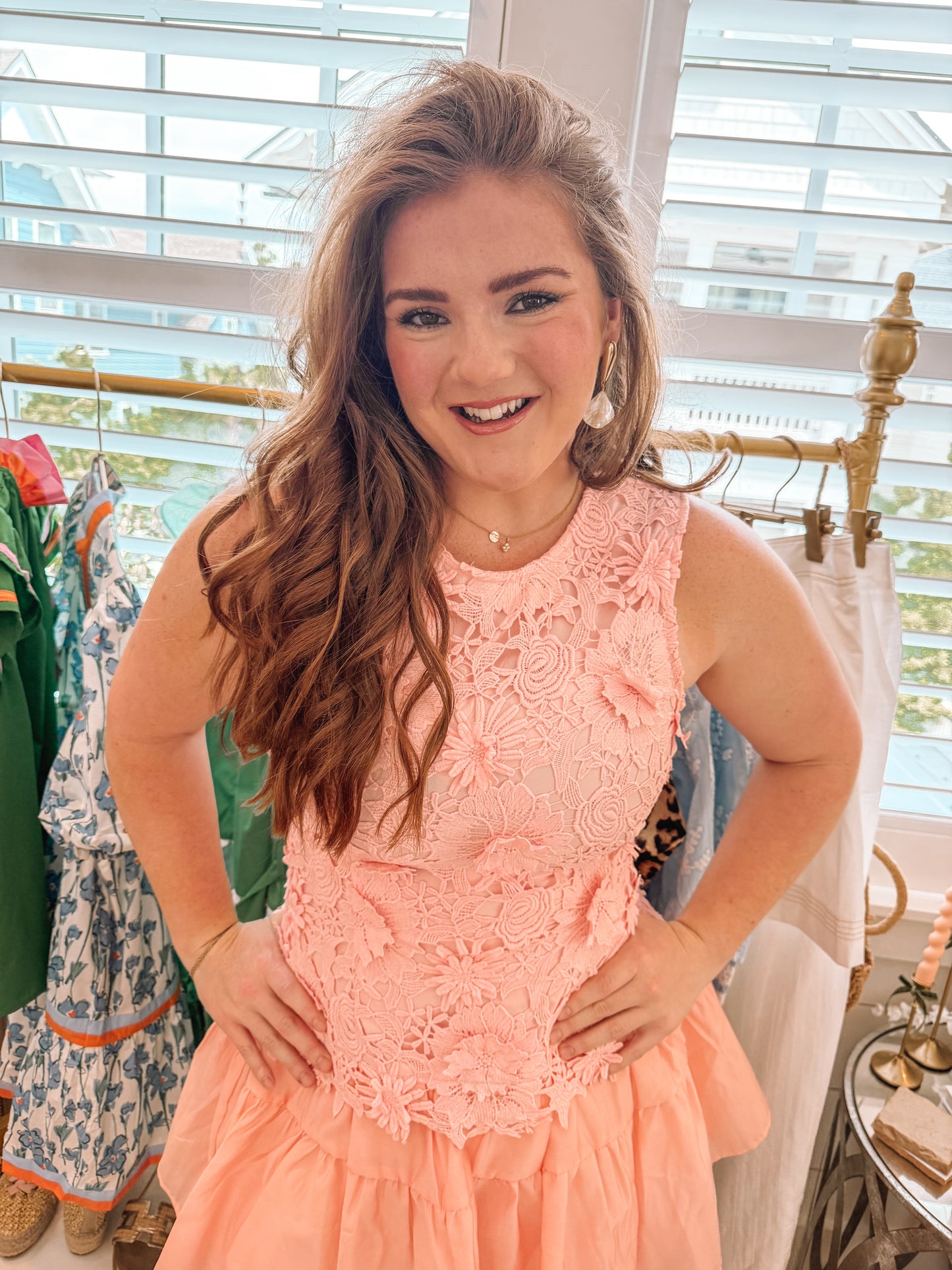 Sleeveless Floral Lace Tiered Mini Dress