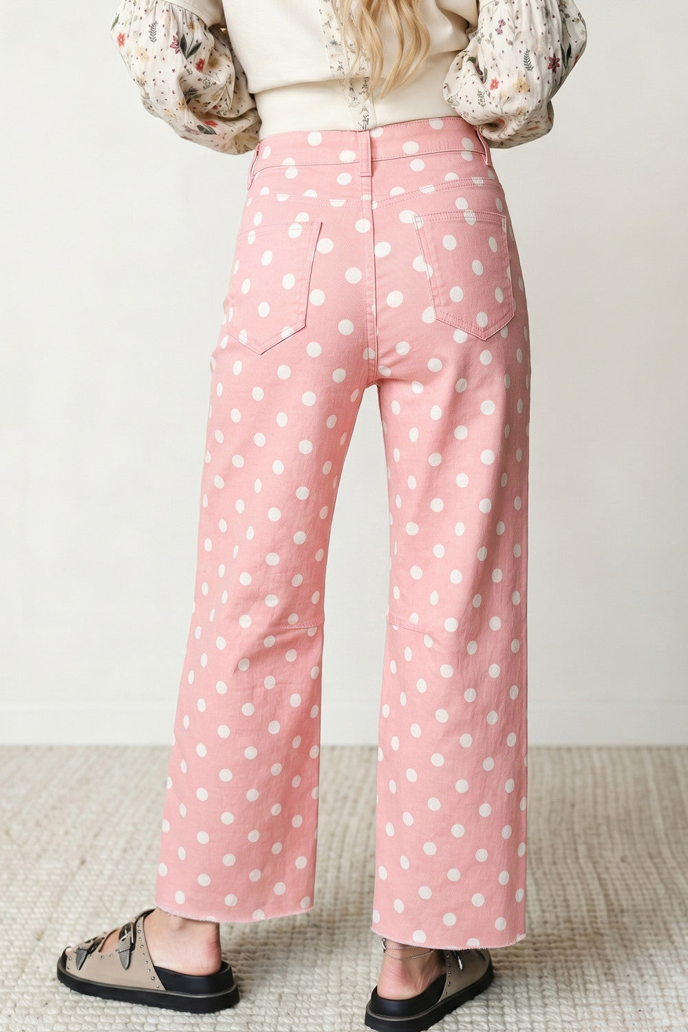 Pink Polka Dot Casual Slim Fit Jeans - PREORDER