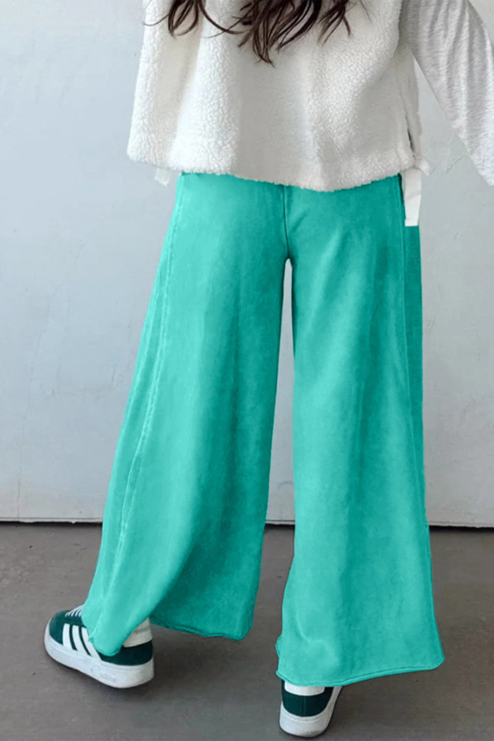 Sea Green Mineral Wash Drawstring Elastic Waist Raw Hem Loose Pants - PREORDER