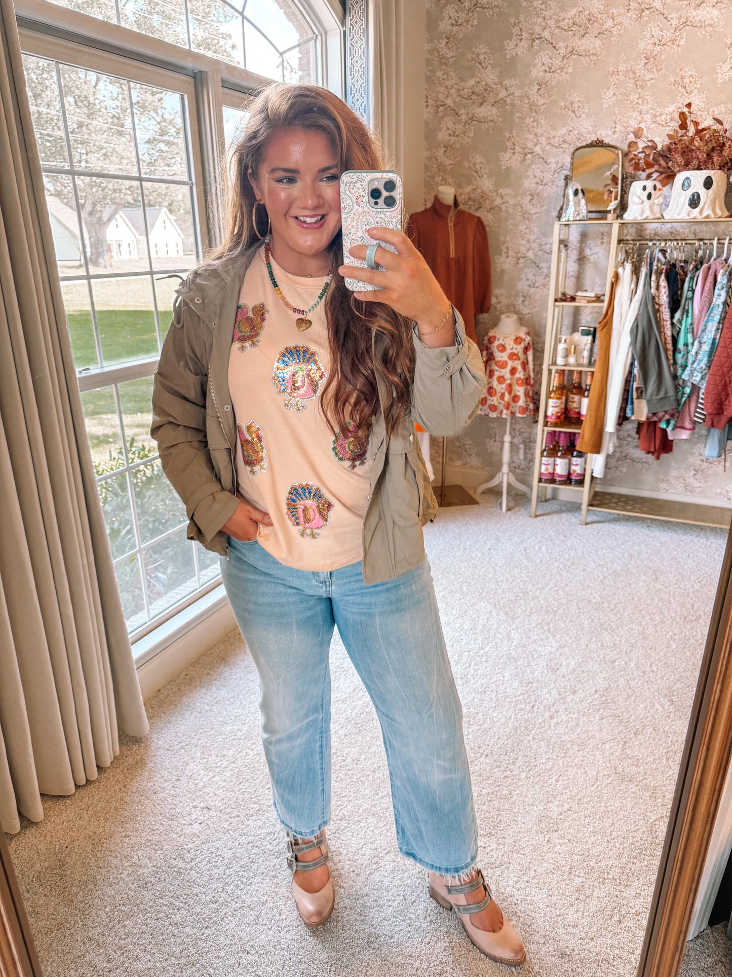 Sequin Turkey Patched Thanksgiving Graphic Tee - PREORDER