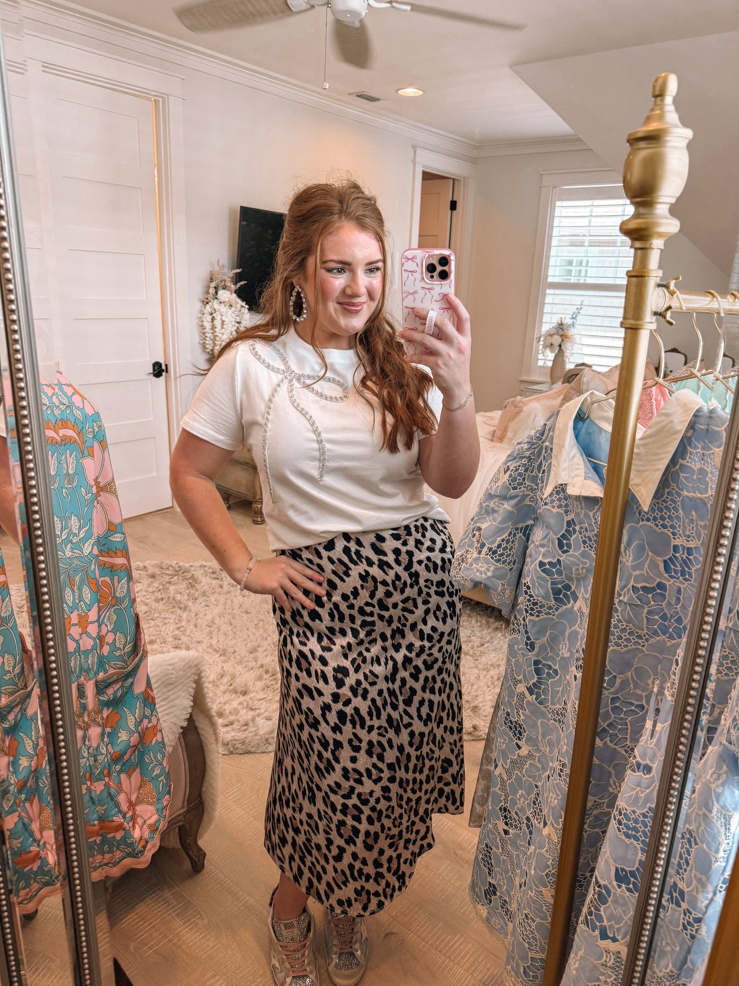Brown Leopard Print High Waist Midi Skirt - PREORDER