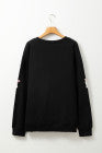 Black Sequin Cute Bow Ghost Graphic Crew Neck Halloween Sweatshirt - PREORDER