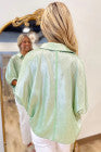 Clearly Aqua Collared V Neck Half Sleeve Metallic Top - PREORDER