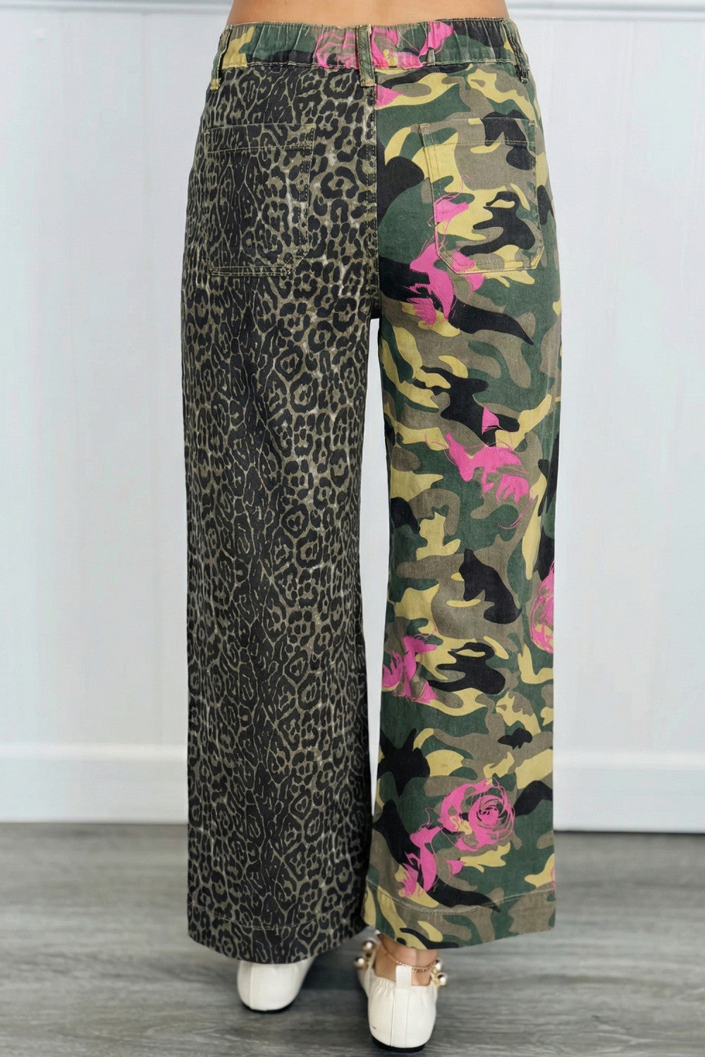 Multicolour Abstract Camouflage Print Contrast Leopard Patchwork Straight Leg Jeans - PREORDER