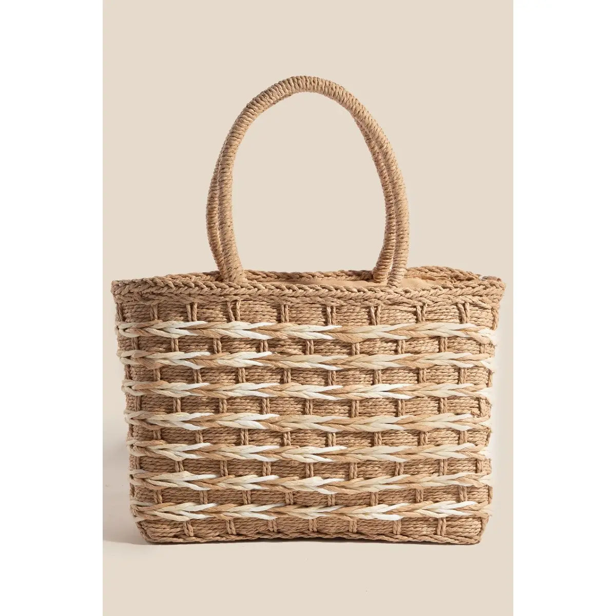Two Tone Braided Zippered Hand Bag