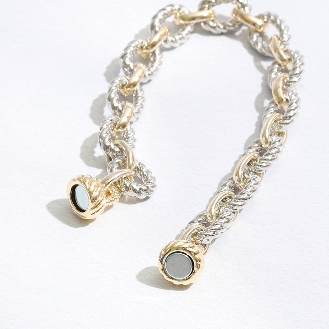 Two Tone Twisted and Solid Chain Linked Bracelet - PREORDER