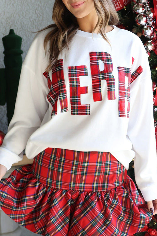 White Plaid MERRY Christmas Vacation Sweatshirt - PREORDER
