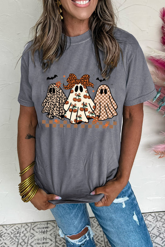 Gray Cute Halloween Ghost Printed Women's  Casual Tee