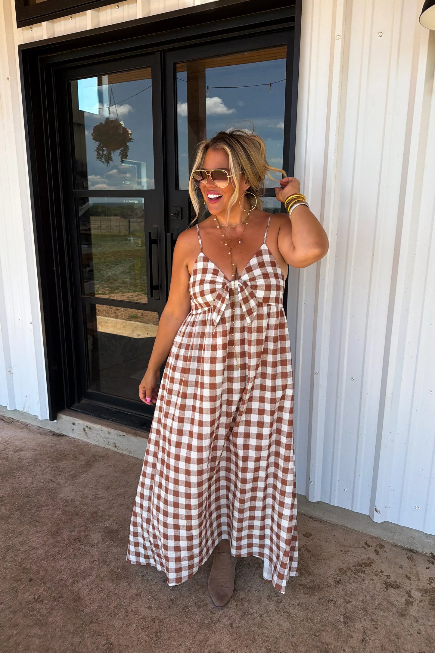 WESTERN CHARM GINGHAM MAXI DRESS - PREORDER