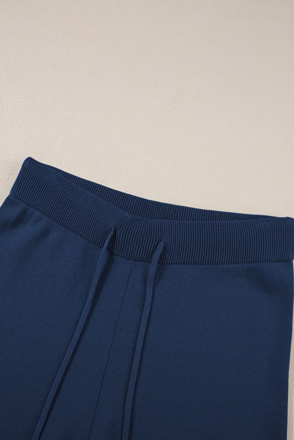 Navy Blue Contrast Trim Half Sleeve Top Drawstring Pants Loose 2pcs Sweater Suit - PREORDER