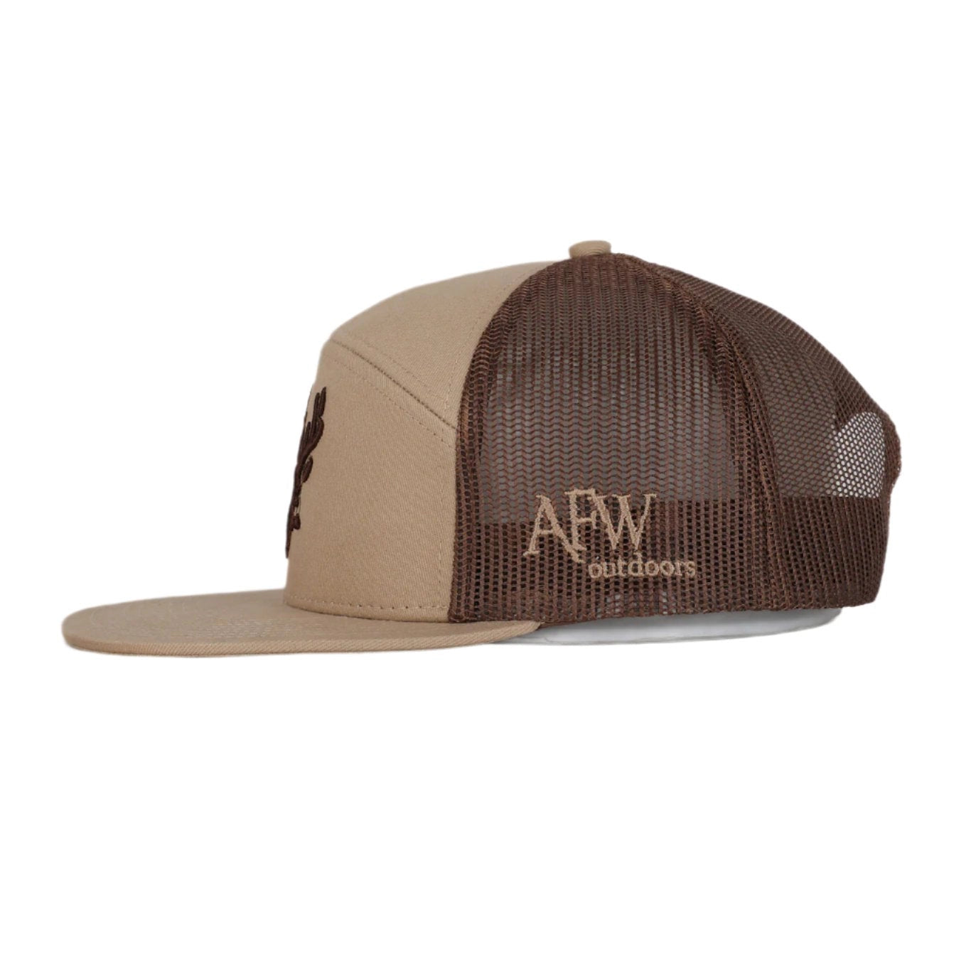 7 Panel Trucker Khaki / Coffee 3D Puff Buck Logo Hat