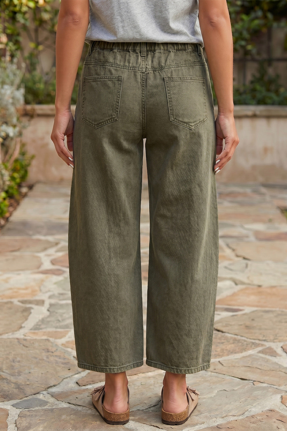 Four Leaf Clover Solid Color Square Patch Pocket Ankle-length Barrel Jeans - PREORDER