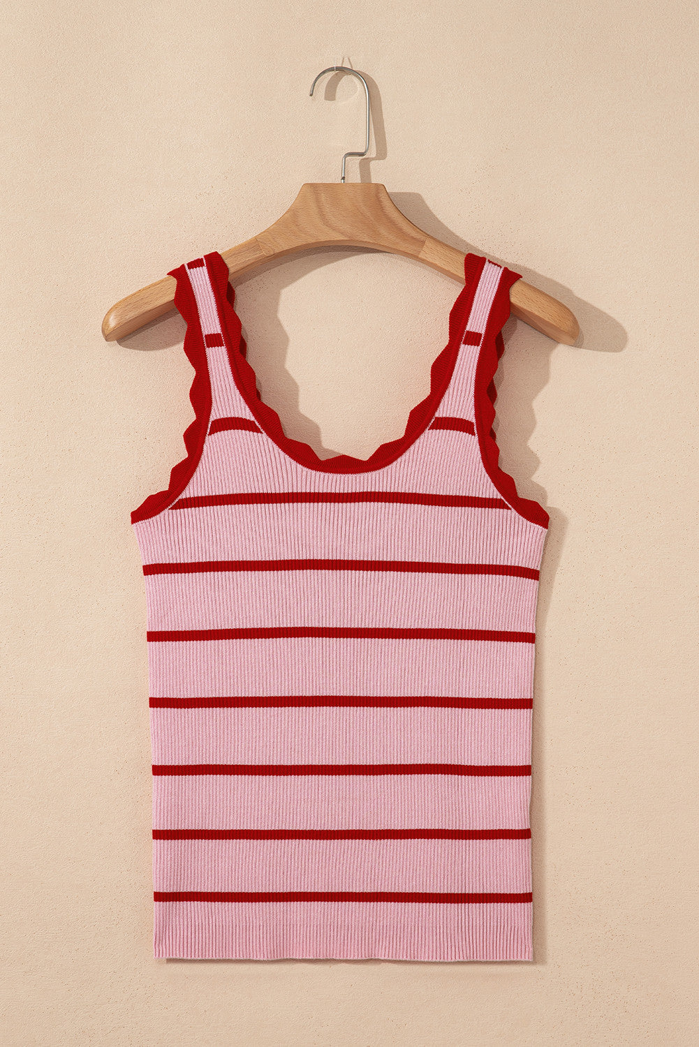Rose Stripe Striped Scalloped Edge U Neck Tank Top