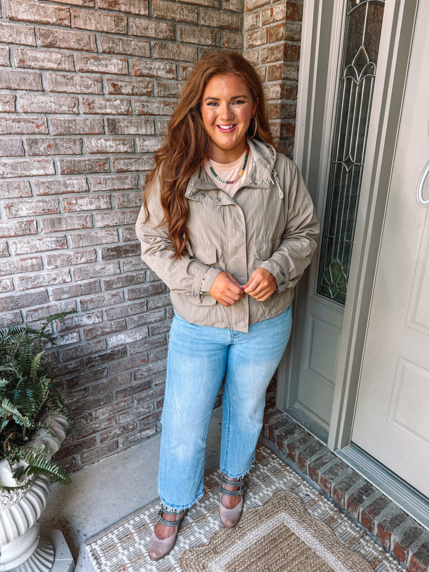 Laurel Green Zipped Pocket Cropped Hooded Utility Jacket - PREORDER