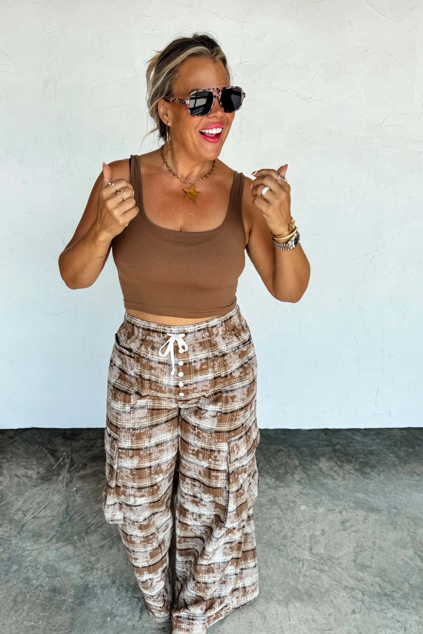 PLAID BEHAVIOR WIDE LEG PANTS