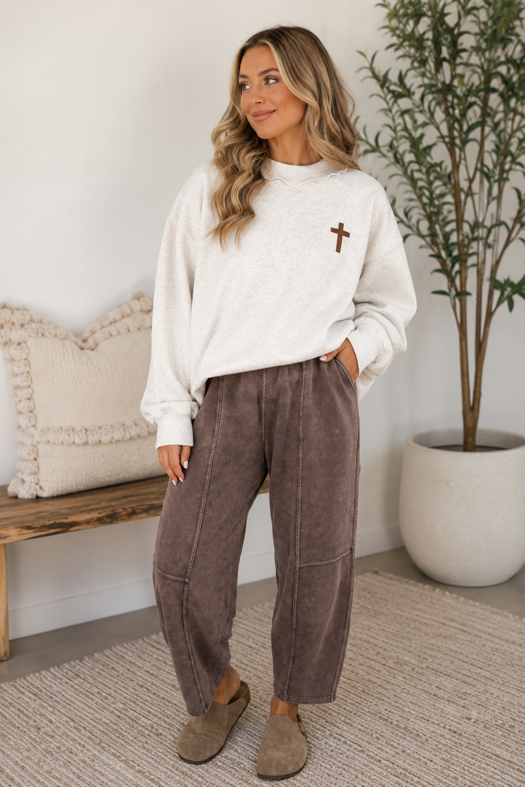 Light Grey Mock Neck Christian Faith Print Reversible Pullover Sweatshirt - PREORDER