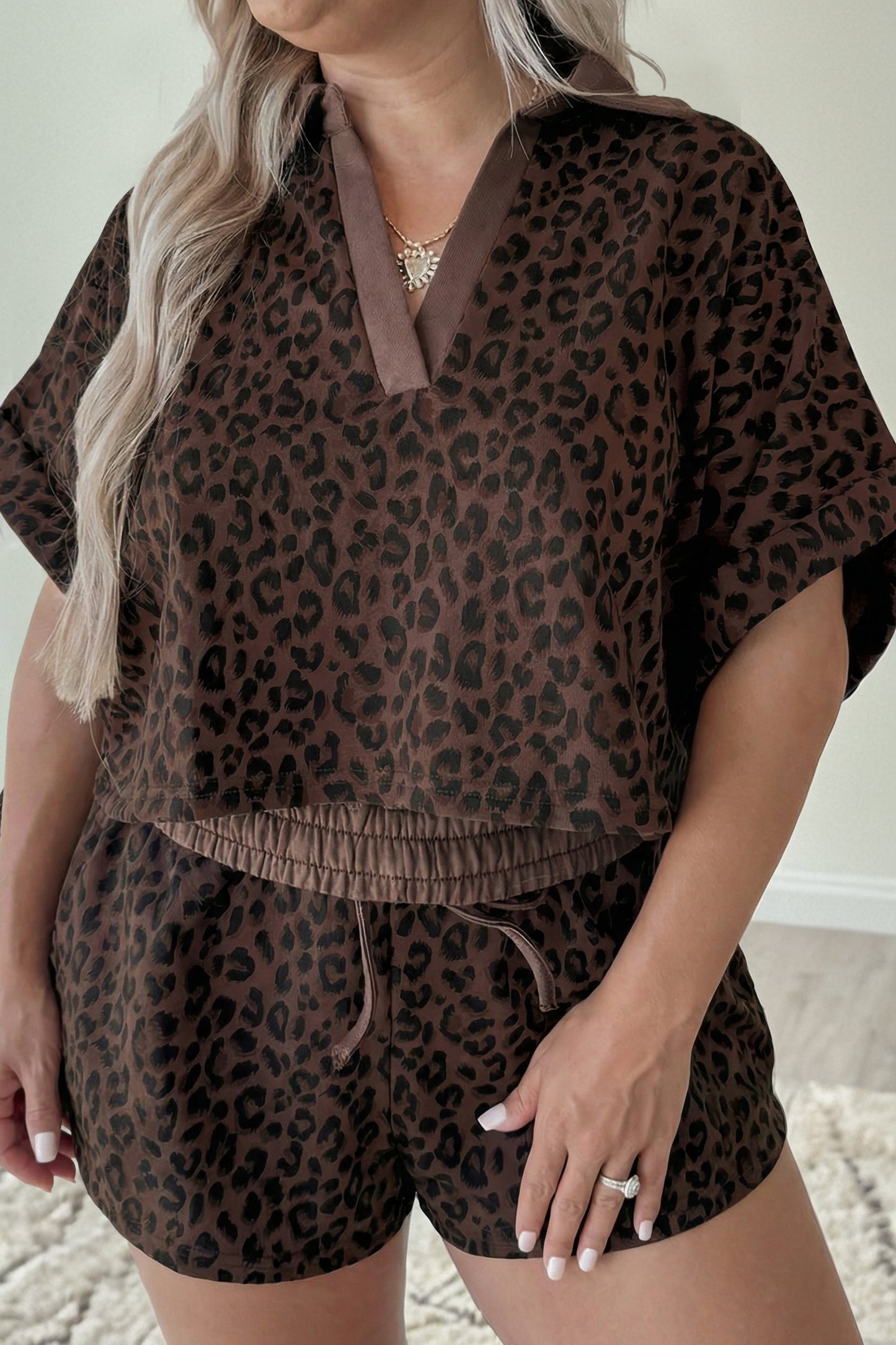 Brown Plus Size Leopard Short Set - PREORDER