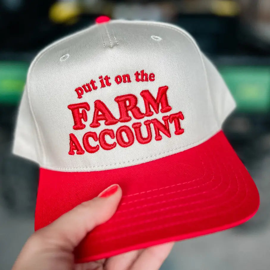 Put It On the Farm Account Trucker Hat in Red/Natural