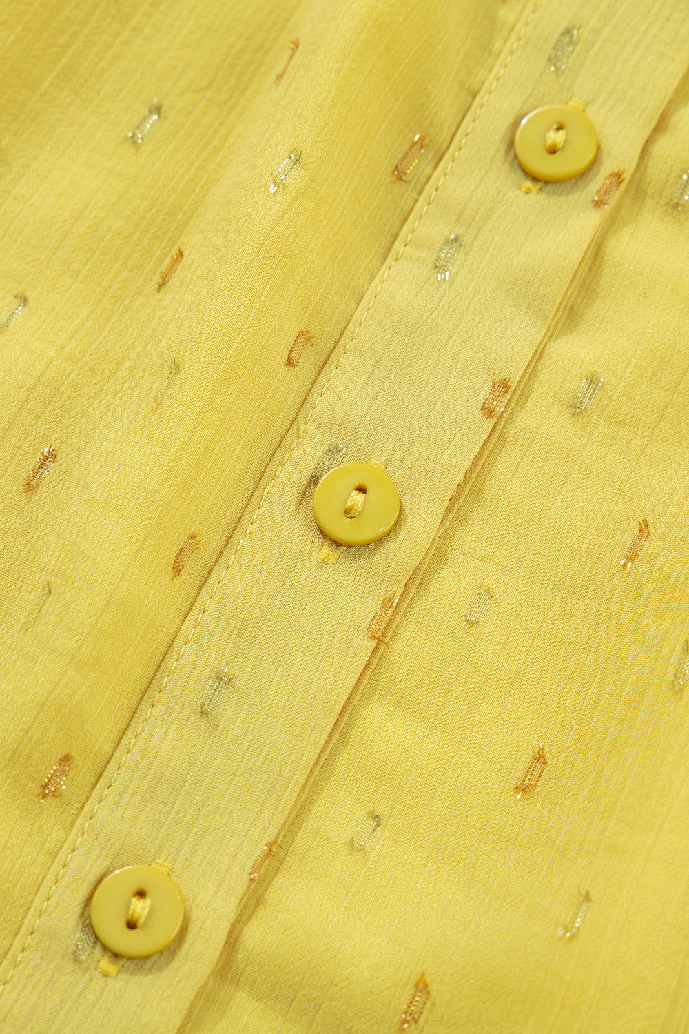 Yellow Cream Metallic Jacquard Short Sleeve Shirt