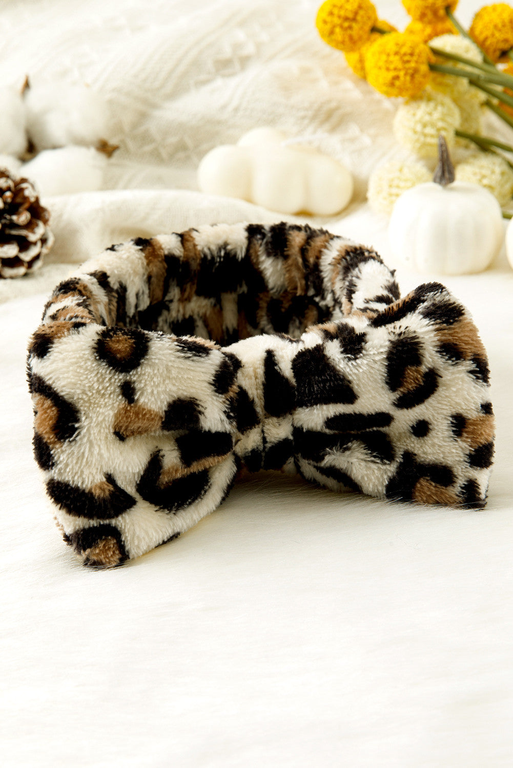 Parchment Leopard Print Bow Knot Wide Elastic Headband - PREORDER