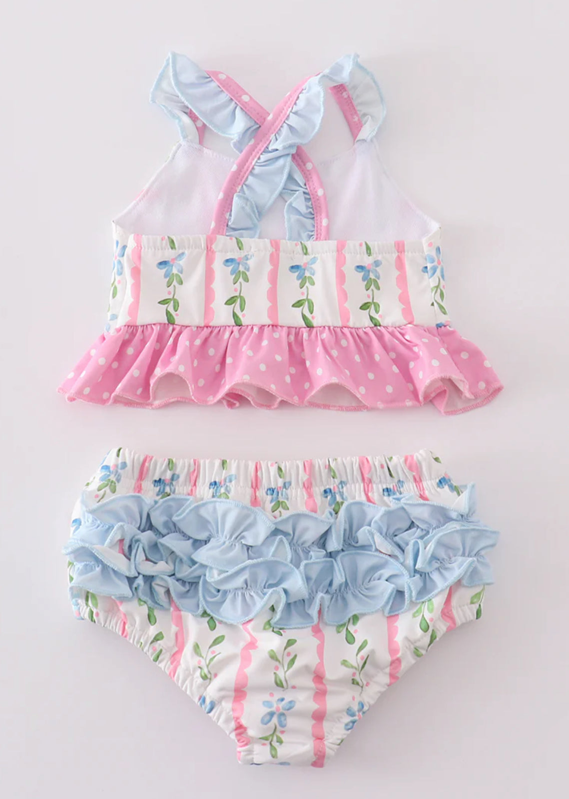 PINK FLORAL PRINT GIRL 2PC RUFFLE SWIMSUIT