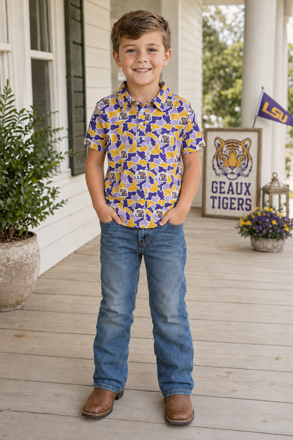 Boys LSU Camo Polo - PREORDER